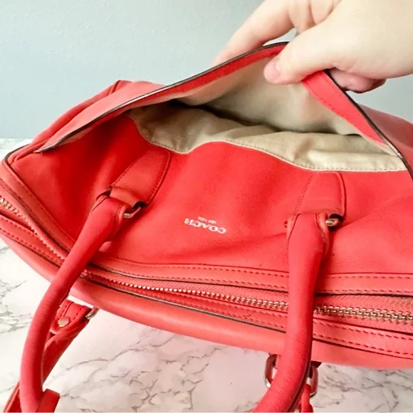 6. Coach Legacy Haley Satchel Leather Boston Bag Bright Soft Red Fringe Tassle - Picture 11 of 15
